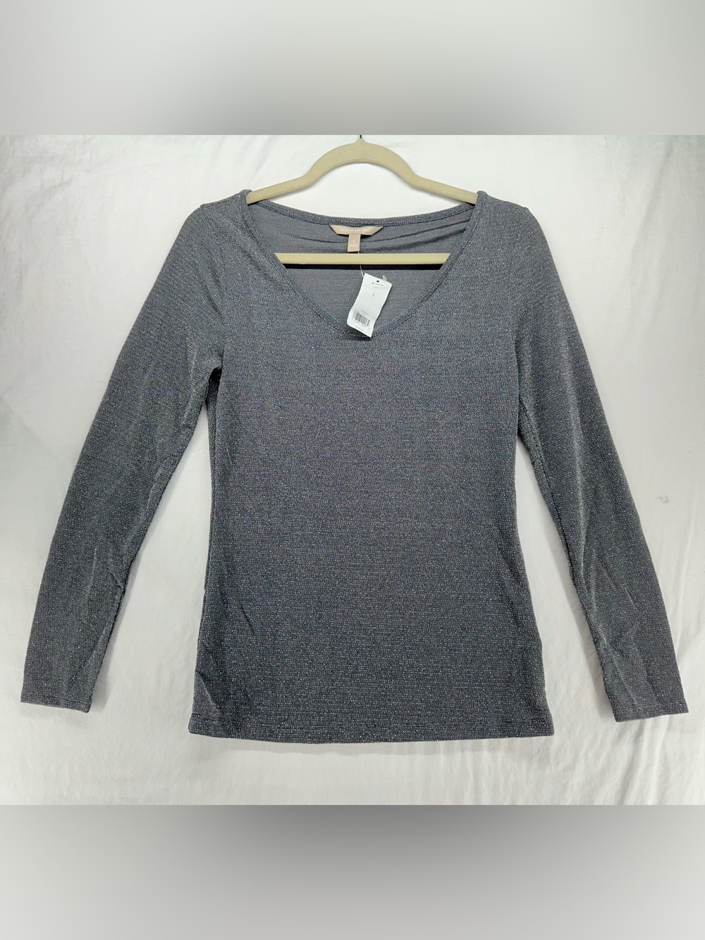Banana Republic Top Holiday Gray Metallic Long Sleeve Knit Women S